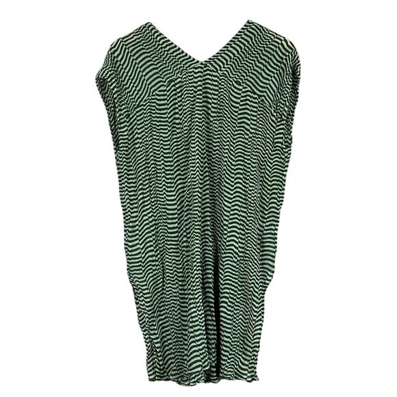 Zara Oversized Top Womens L Green Silk Wavy Stripe Coastal Beachy Mediterranean - Picture 6 of 8